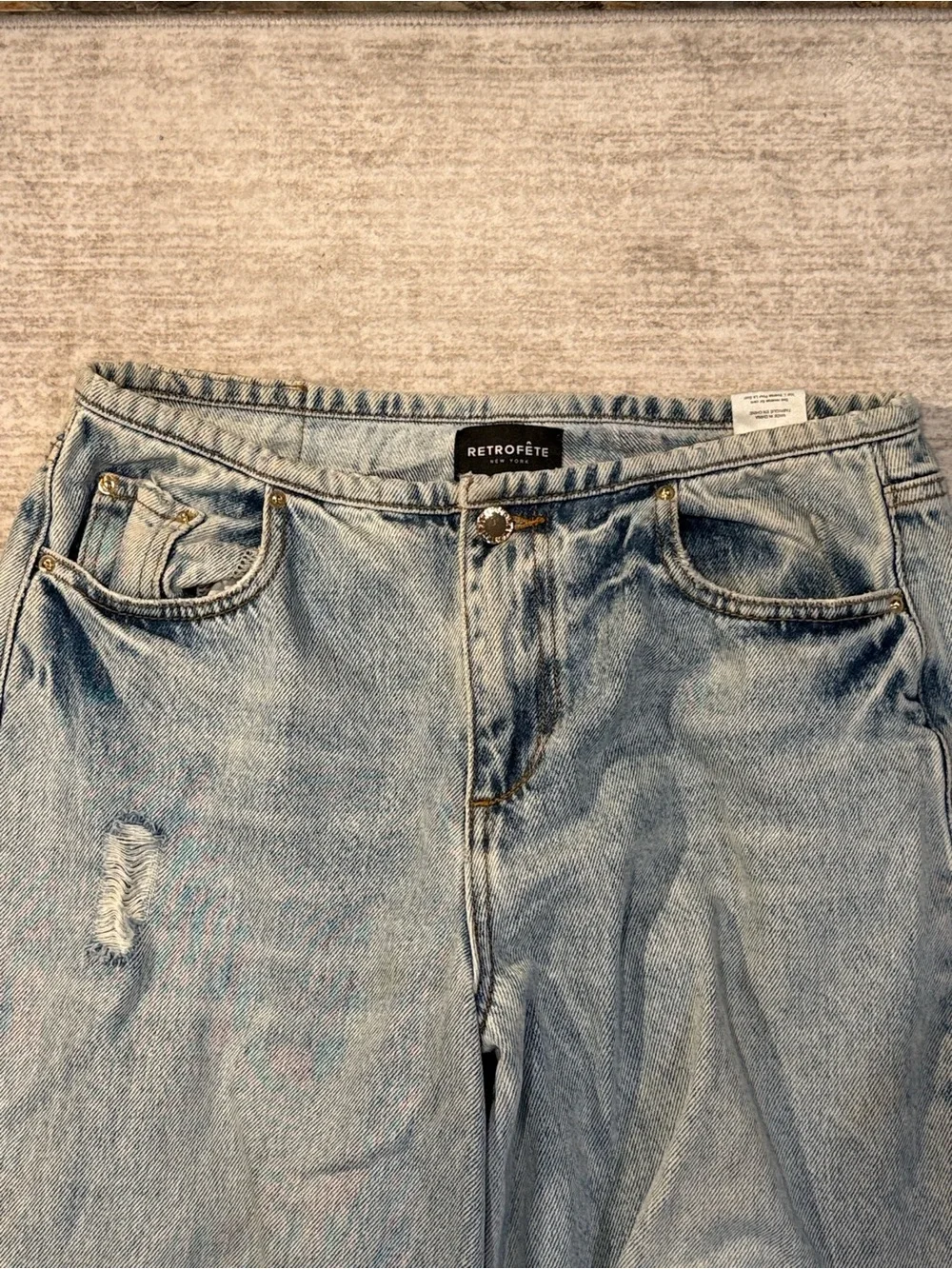 Retrofete Light Wash Distressed Wide Leg Jeans size 26 - Picture 5 of 12